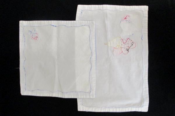 4 Handmade Bue White Fruit Fabric Placemats & 3 Linen Napkins