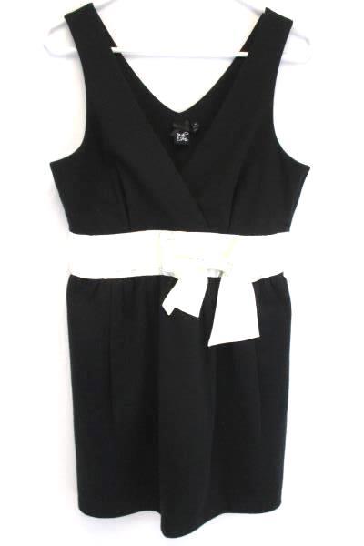 Women's Nick & Mo Black Sleeveless Cocktail Party Dress White Banded Waist Sz M