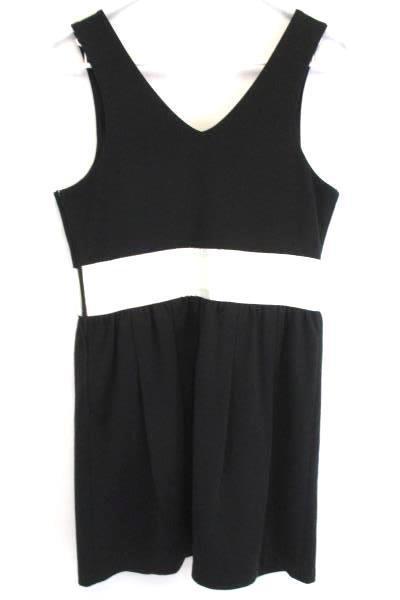 Women's Nick & Mo Black Sleeveless Cocktail Party Dress White Banded Waist Sz M
