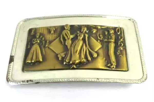 Vintage Square Dancing Belt Buckle Western Wear Nickel SIlver