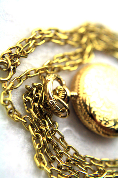 BERNEY Swiss Mini Pocket WATCH PENDANT Gold Overlay - Engraved Shield