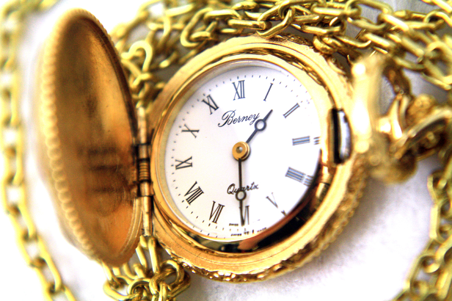 BERNEY Swiss Mini Pocket WATCH PENDANT Gold Overlay - Engraved Shield