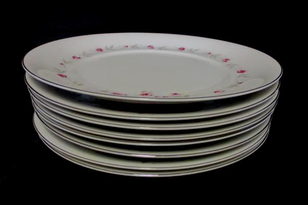 8 Norleans Fine China Dinner Plates 10.5" Diameter Bridal Rose Pattern