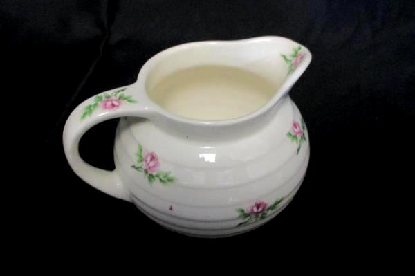 James River Potteries Creamer Pitcher Lidded Sugar Bowl Virginia White Pink Rose