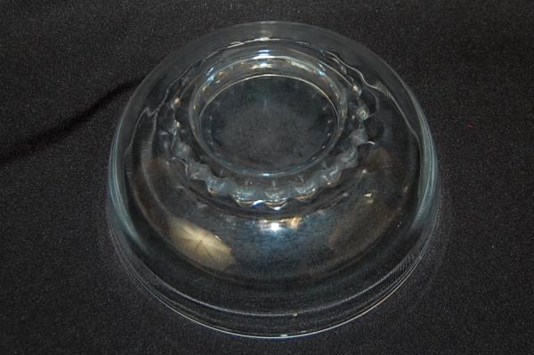 Mid-Century Vero Clear Glass Serving Bowl With Scallop Edge Triangle Handle Lid