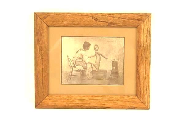 Framed Mother Bathing Child in Wash Basin Litho Print Artist Sign R. Hendrickson