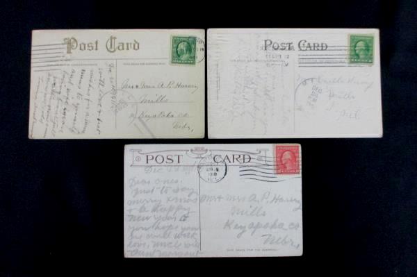 Lot of 3 Vintage Christmas Cards Post Cards Posted 1910 1911 1918