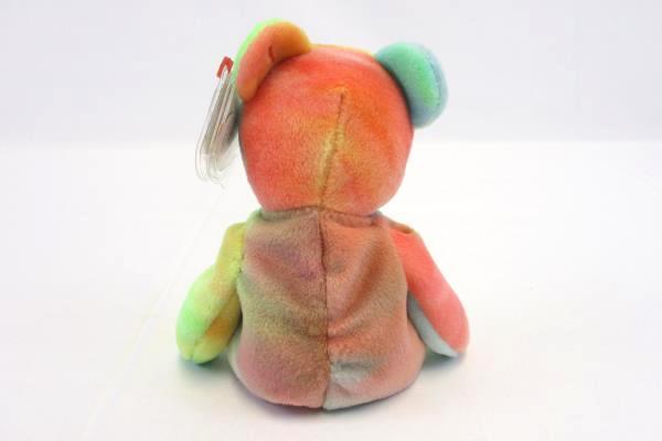 RARE Tag Errors Ty Beanie Baby Tie Dye Peace Bear 1996 Blue Green Yellow Front