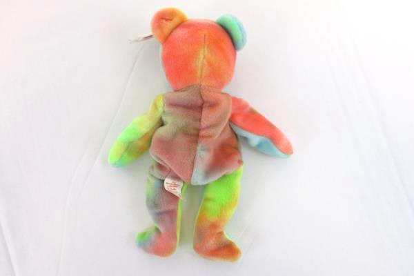 RARE Tag Errors Ty Beanie Baby Tie Dye Peace Bear 1996 Blue Green Yellow Front