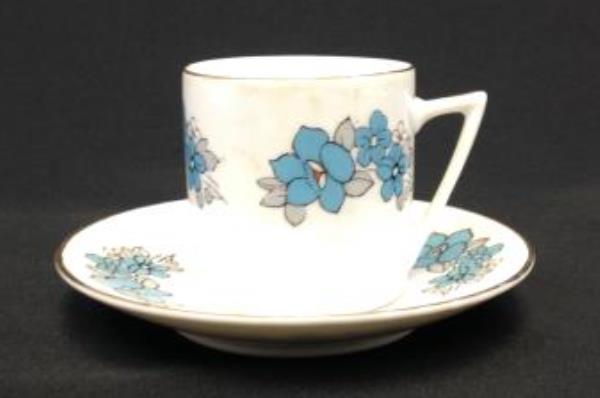 Vintage Chinese Porcelain Demitasse Cup & Saucer Set Blue Flowers