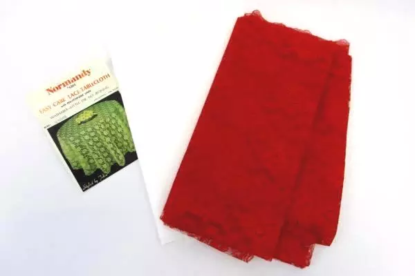 Vintage NORMANDY Red Lace Tablecloth 52" Square with Liner Floral Holiday Party