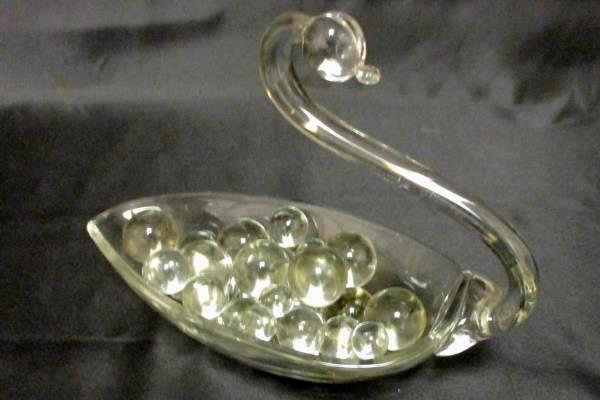 Duncan Miller Style Crystal Glass Swan Dish Decor Clear Glass Marble Filler