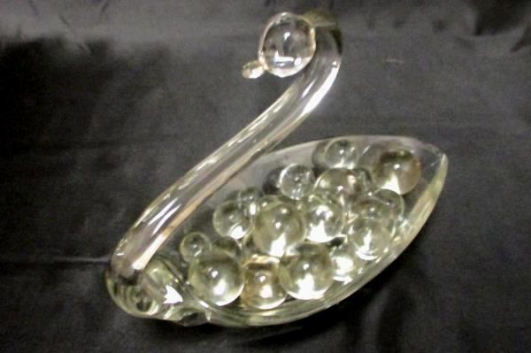 Duncan Miller Style Crystal Glass Swan Dish Decor Clear Glass Marble Filler