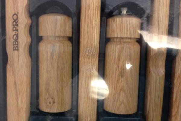 6 Piece BBQ Pro Real Oak Bar B Que Tool Set New Old Stock
