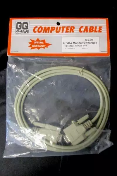 Lot of 2 GQ Great Quality Computer Cable 6' VGA HD15 Male to Male HD15 NEW OS