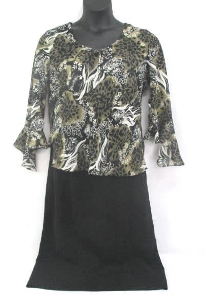 GNW Sheer Blouse Floral Print Bell Sleeve Sz L Positive Attitude Black Skirt 14