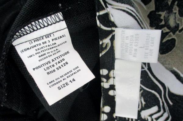 GNW Sheer Blouse Floral Print Bell Sleeve Sz L Positive Attitude Black Skirt 14