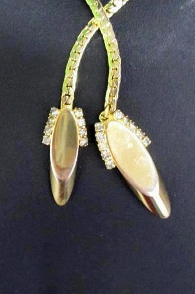 16" Park Lane Gold Tone Choker With Rhinestones Chain Link Crossover Bolo Style