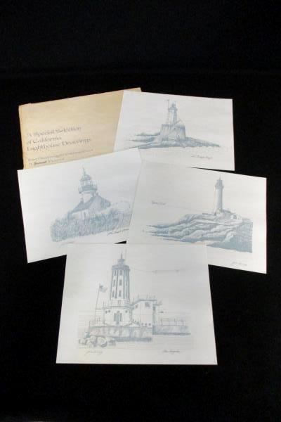Set of 4 1975 Lighthouse Drawings Sunset Pictorial California Coast Joe Seney