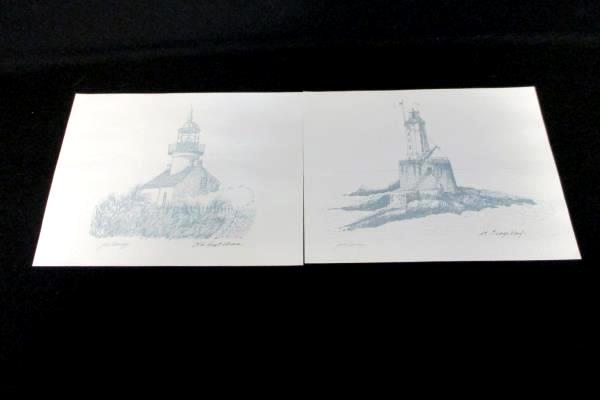 Set of 4 1975 Lighthouse Drawings Sunset Pictorial California Coast Joe Seney