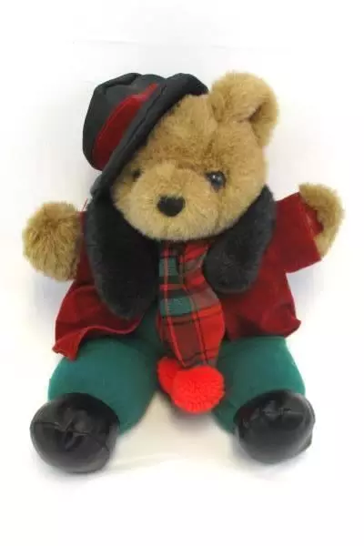 DanDee Christmas Holiday Bear Plaid Scarf Hat Plush Faux Fur Collar