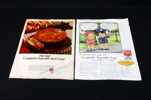 2 Vintage Campbell's Soup Advertising Ephemera Kids Vegetable Soup Beef Magazine