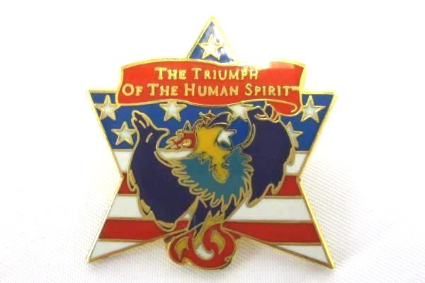 1995 Triumph of the Human Spirit Flag Phoenix Enamel Lapel Pin Gold Tone Brooch