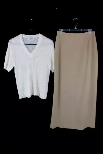 Lot of 2 Women's Business Casual Cream Top Size 16 W/ Tan Skirt Size 8