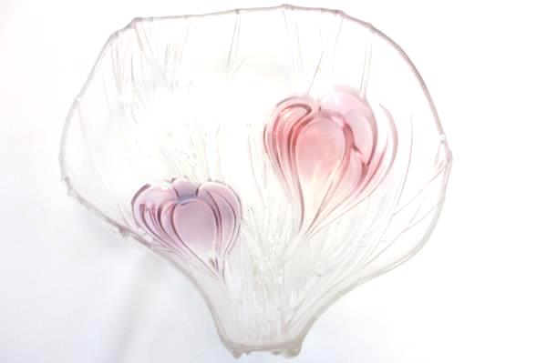 Crocus Flower Floral Clear Glass Crystal 3D Deep Bowl 11"