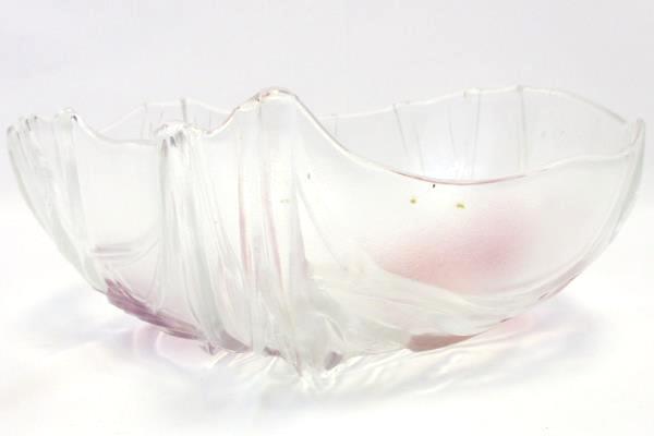 Crocus Flower Floral Clear Glass Crystal 3D Deep Bowl 11"