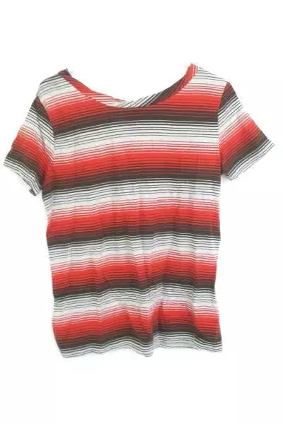 Erika Women Small Striped Crimson Boat Neck Cap Sleeve Shirt 100 Percent Cotton