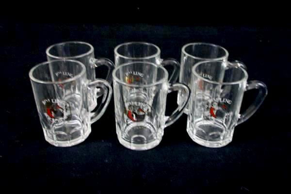 Lot of 6 Rock Bock Stein Shot Glasses Clear Handled Miniature
