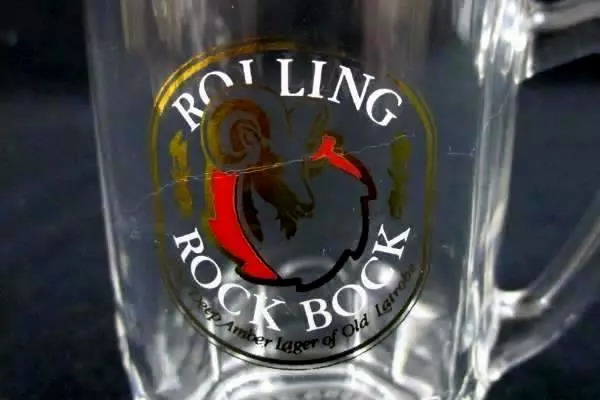 Lot of 6 Rolling Rock Bock Stein Shot Glasses Clear Handled Miniature