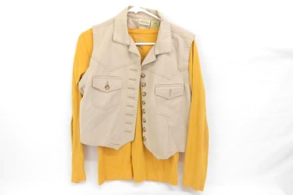 Lot of 3 Tops 2 Long Sleeve Goldenrod Brown Vest Beige Women's Large