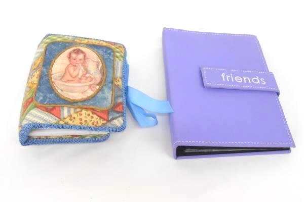 Lot of 2 Small Picture Albums Purple Friends Easy Fasten Fabric Covered Baby Alb
