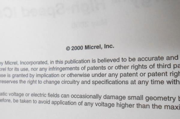 Micrel Synergy High-Speed ICs Data Handbook 2000 Logic And Communication