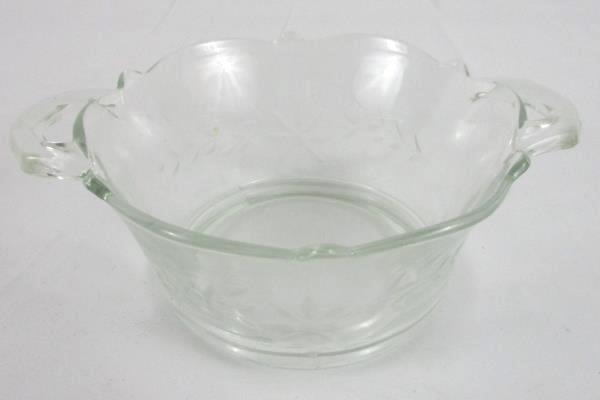 Glass Bowl Small Etched Handles Cute Flower Pattern