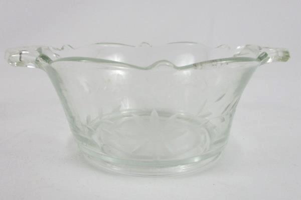 Glass Bowl Small Etched Handles Cute Flower Pattern