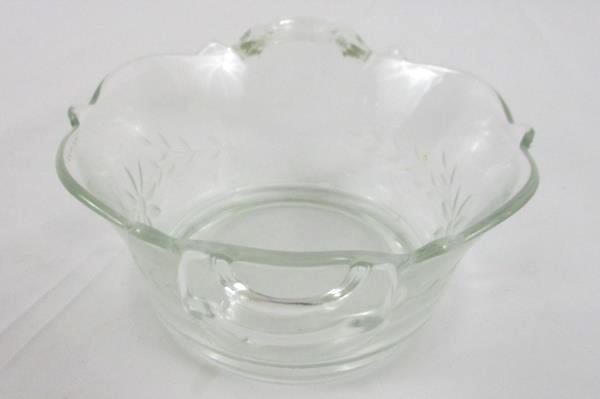 Glass Bowl Small Etched Handles Cute Flower Pattern