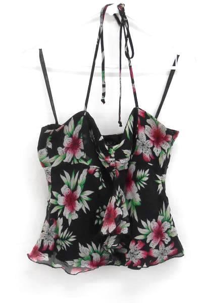 Laundry by Shelli Segal Sheer Floral Overlay Lined Halter Half Shirt Women's M