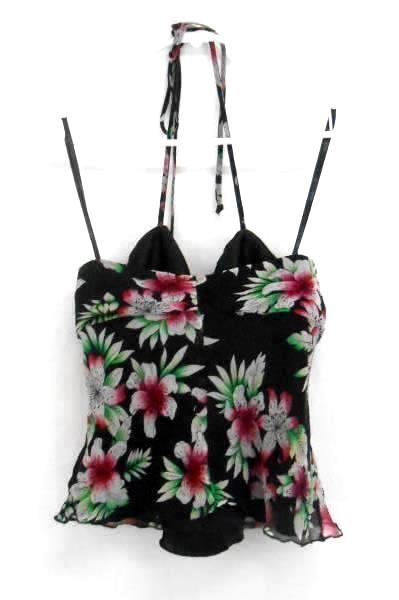 Laundry by Shelli Segal Sheer Floral Overlay Lined Halter Half Shirt Women's M