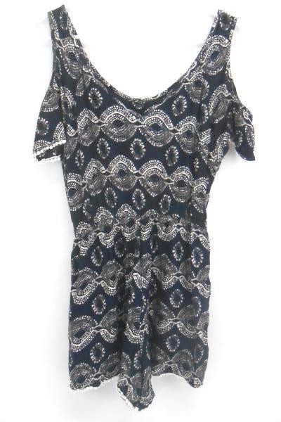 Angie Blue Peekaboo Cold Shoulder Cap Sleeve Jumpsuit Romper Jumper Women's M