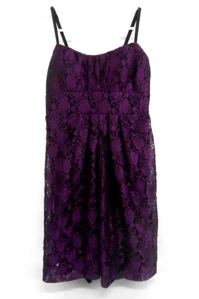 Studio Y Black w/ Purple Lace Midi Dress Pleated Spaghetti Strap Women's 9/10