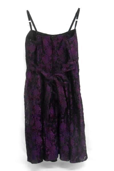 Studio Y Black w/ Purple Lace Midi Dress Pleated Spaghetti Strap Women's 9/10