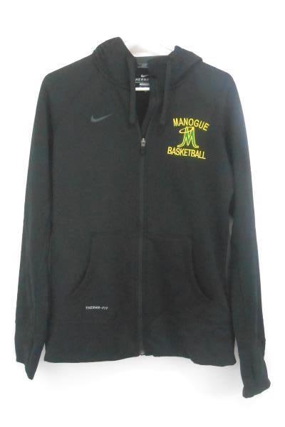 Women's Nike Black Zip Up Hooded Sweat Shirt Sz M ~Manogue Basketball Therma-Fit