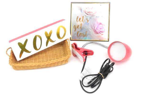 Lot of Girl Dorm Bedroom Accessory Decor Table Lamp Sign Basket Pink Orange