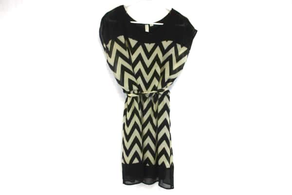 Tacera Womens Black & Cream Chevron Boat neck Sleeveless Shier Dress Size S