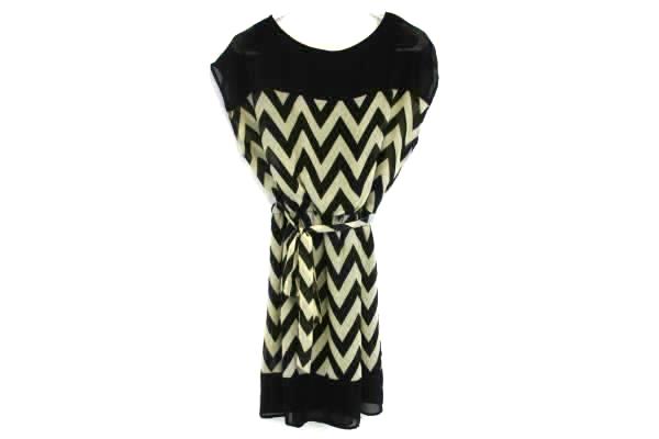 Tacera Womens Black & Cream Chevron Boat neck Sleeveless Shier Dress Size S