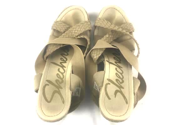Skechers Wedge Heel Sandals Elastic Beige Natural Women's Sz US 9 EUR 39