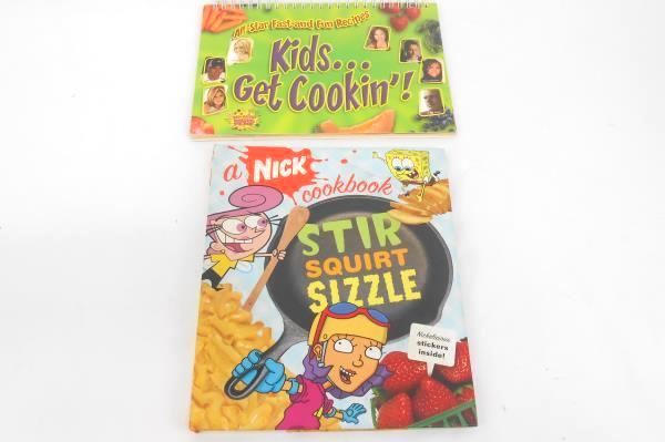 Kids In The Kitchen Lot- 2 Kid Cookbooks Measuring Cups Spoons Utensils